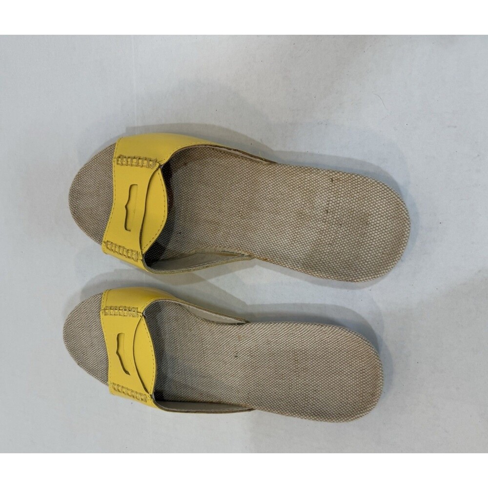 Lands End Sz 7M Yellow Patent Slip-On Slide Massage Sole Burlap Footbed Sandal - Picture 3 of 9